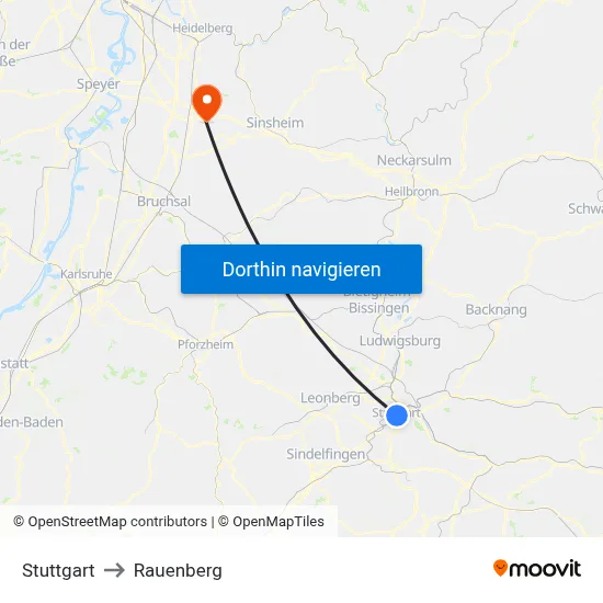 Stuttgart to Rauenberg map