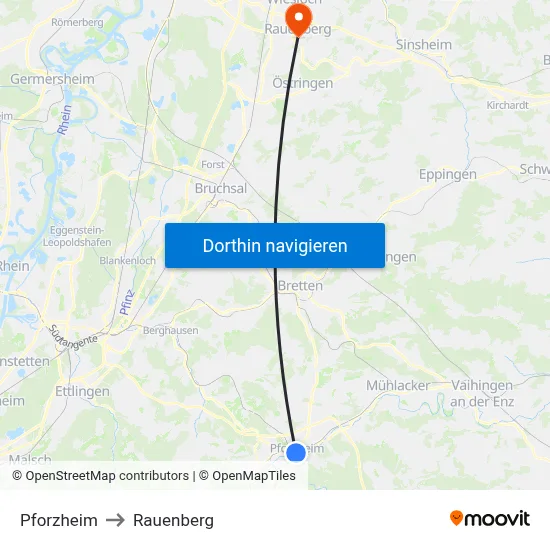 Pforzheim to Rauenberg map