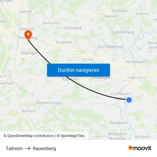Talheim to Rauenberg map