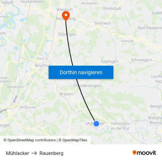Mühlacker to Rauenberg map