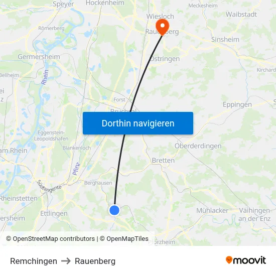 Remchingen to Rauenberg map