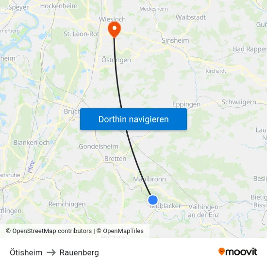 Ötisheim to Rauenberg map