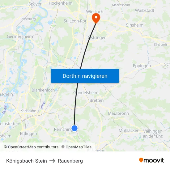 Königsbach-Stein to Rauenberg map