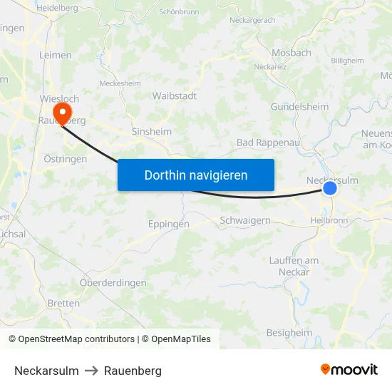 Neckarsulm to Rauenberg map