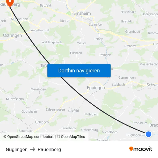 Güglingen to Rauenberg map