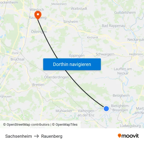 Sachsenheim to Rauenberg map
