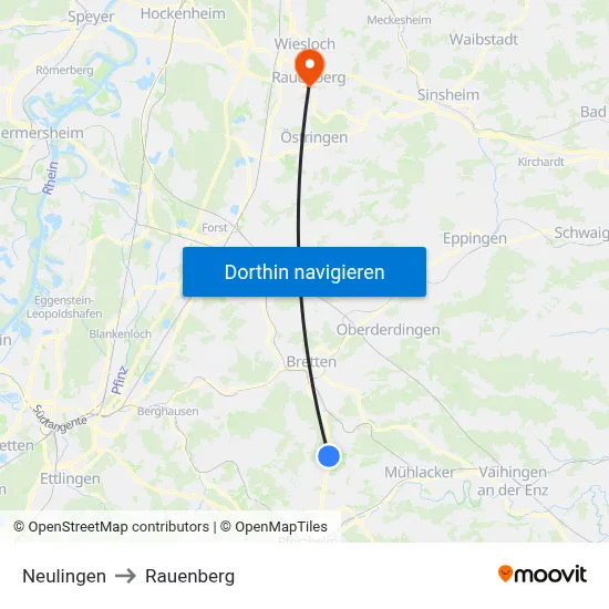 Neulingen to Rauenberg map