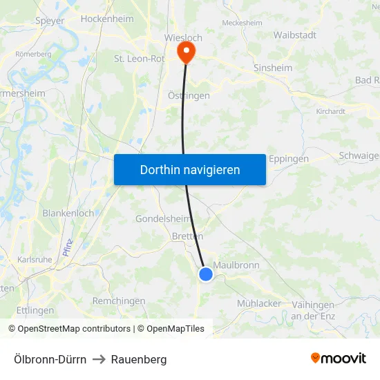 Ölbronn-Dürrn to Rauenberg map