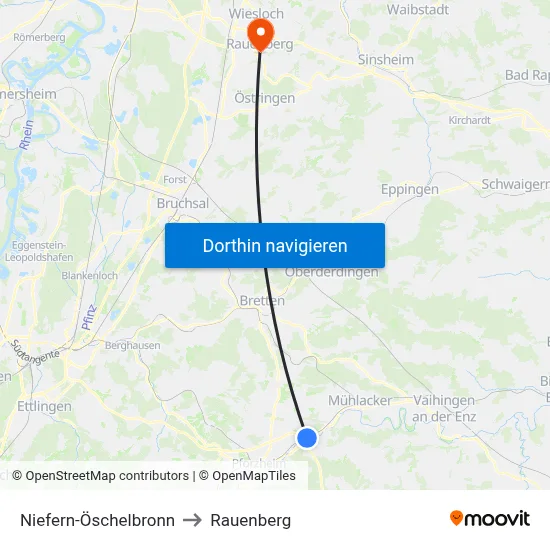 Niefern-Öschelbronn to Rauenberg map
