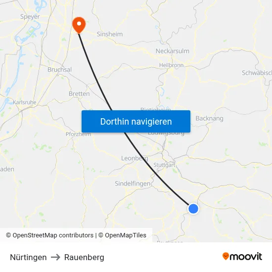 Nürtingen to Rauenberg map