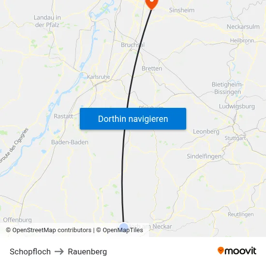 Schopfloch to Rauenberg map