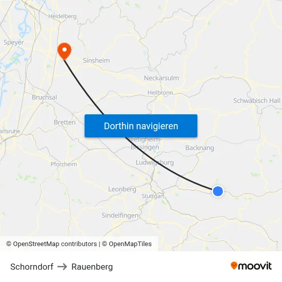 Schorndorf to Rauenberg map