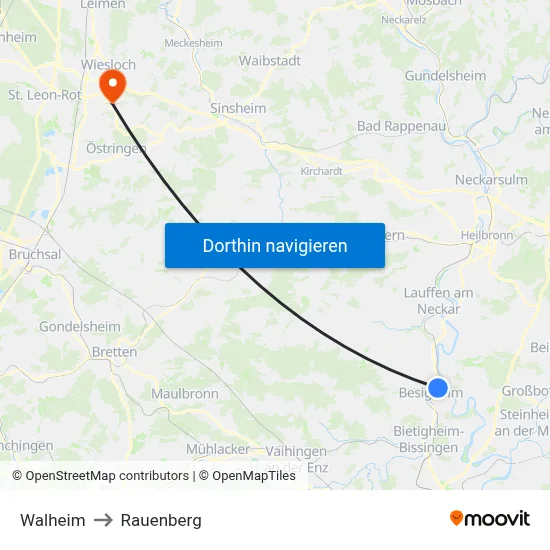 Walheim to Rauenberg map