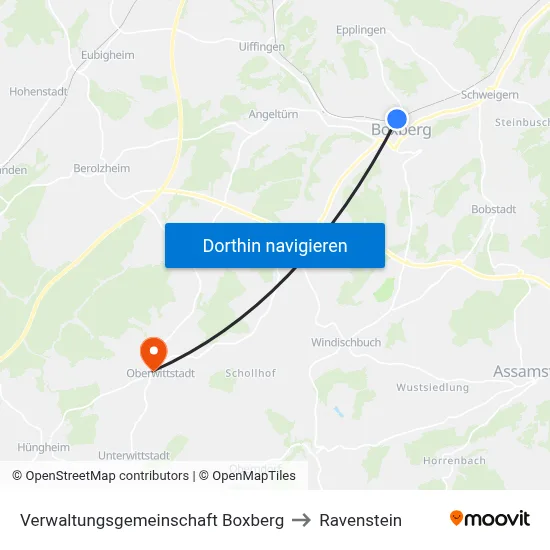 Verwaltungsgemeinschaft Boxberg to Ravenstein map