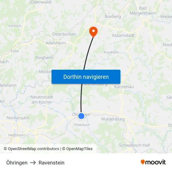 Öhringen to Ravenstein map
