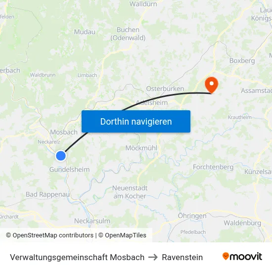 Verwaltungsgemeinschaft Mosbach to Ravenstein map