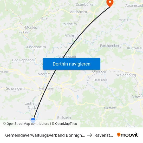 Gemeindeverwaltungsverband Bönnigheim to Ravenstein map