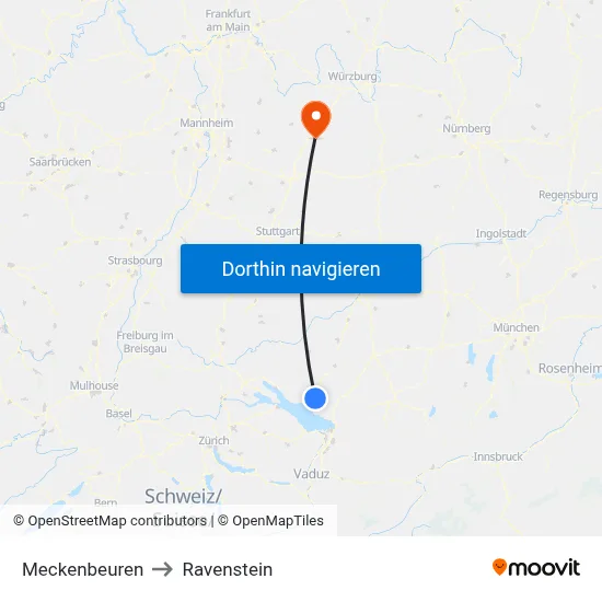 Meckenbeuren to Ravenstein map