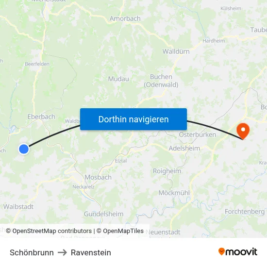 Schönbrunn to Ravenstein map