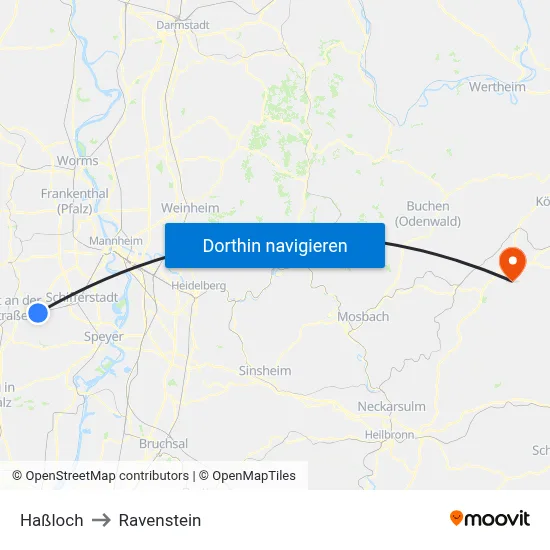 Haßloch to Ravenstein map