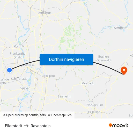 Ellerstadt to Ravenstein map