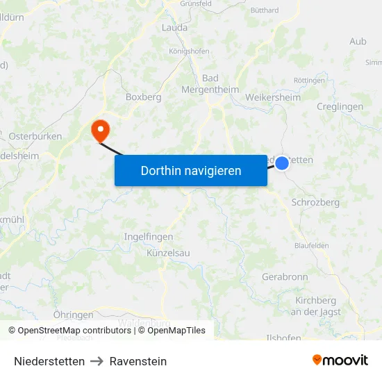 Niederstetten to Ravenstein map