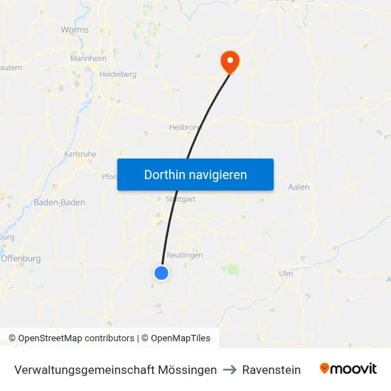 Verwaltungsgemeinschaft Mössingen to Ravenstein map