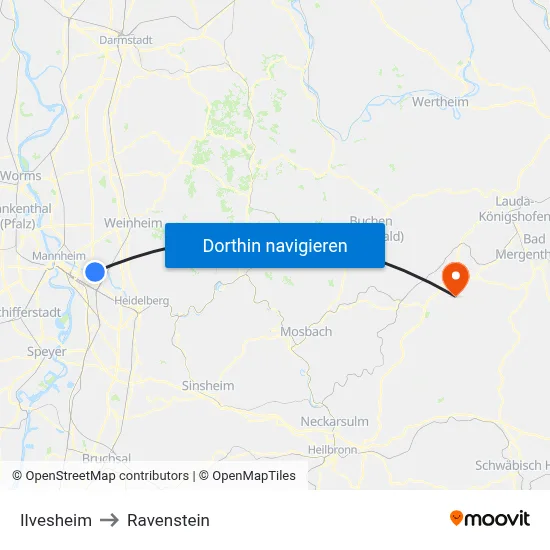 Ilvesheim to Ravenstein map