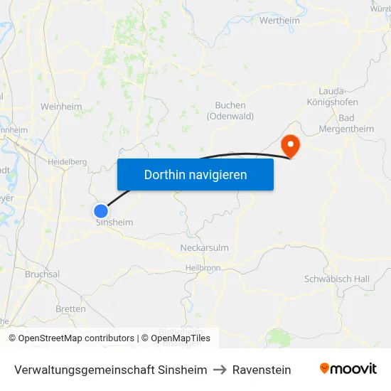 Verwaltungsgemeinschaft Sinsheim to Ravenstein map