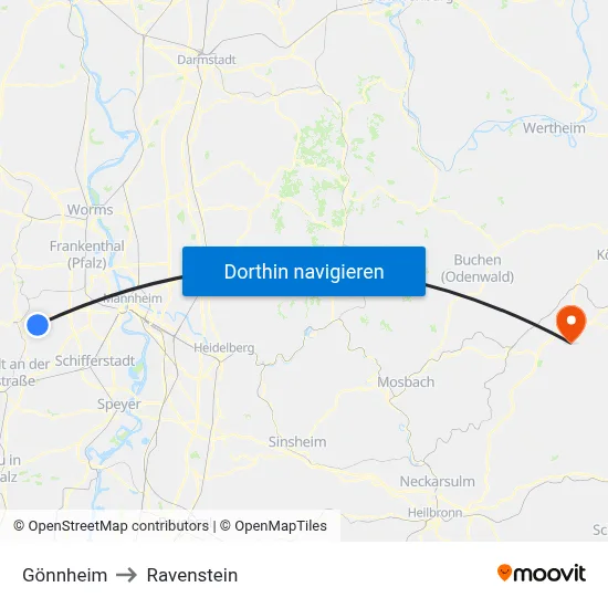 Gönnheim to Ravenstein map
