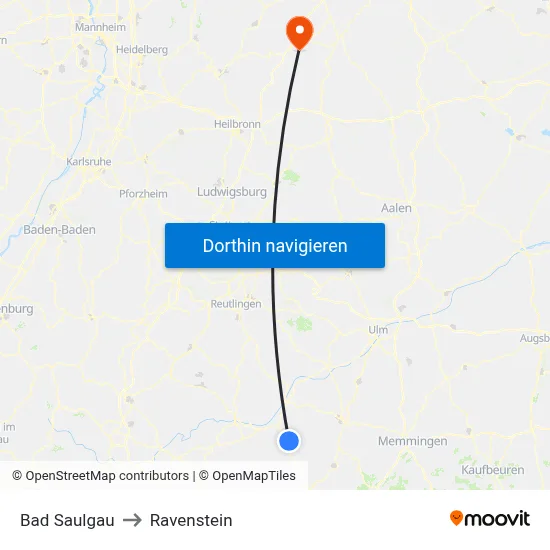 Bad Saulgau to Ravenstein map