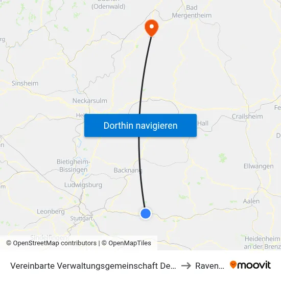 Vereinbarte Verwaltungsgemeinschaft Der Stadt Schorndorf to Ravenstein map