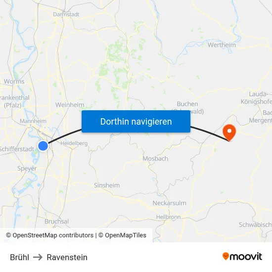 Brühl to Ravenstein map