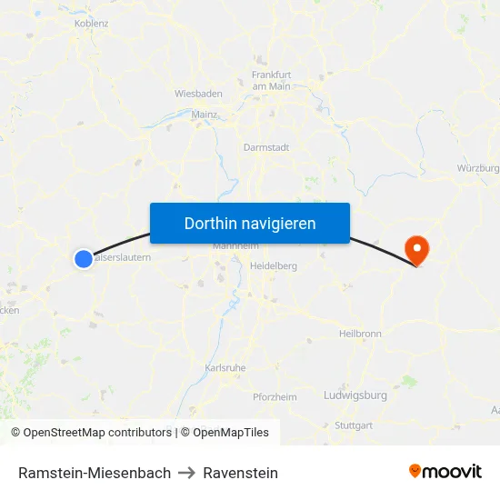 Ramstein-Miesenbach to Ravenstein map