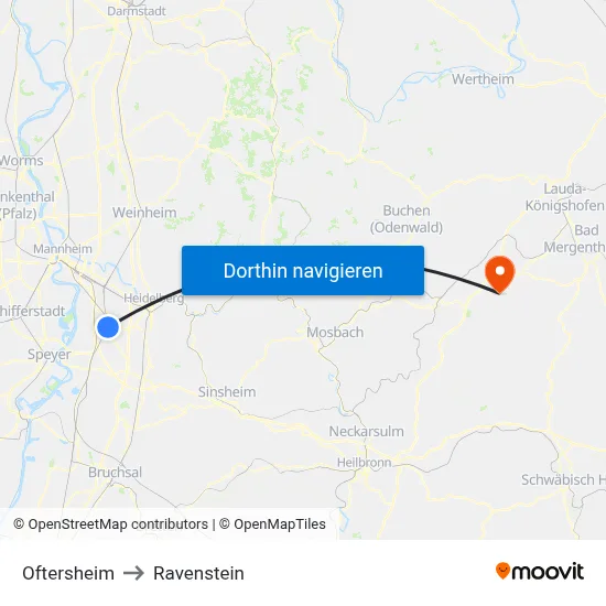 Oftersheim to Ravenstein map
