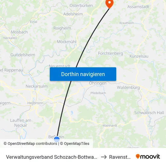 Verwaltungsverband Schozach-Bottwartal to Ravenstein map