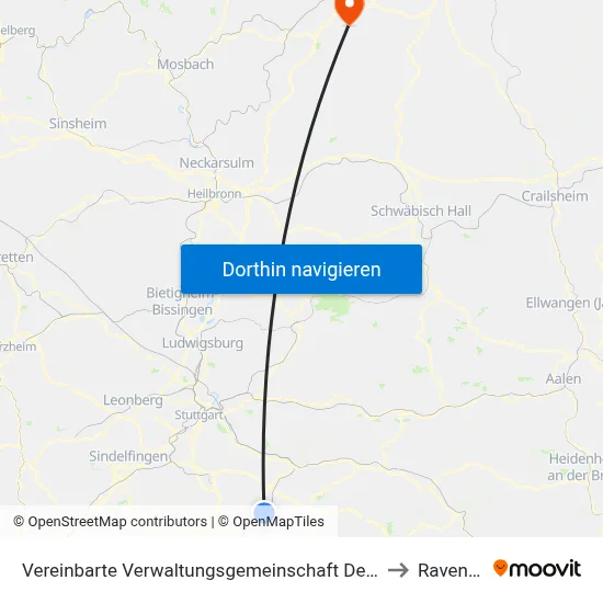 Vereinbarte Verwaltungsgemeinschaft Der Stadt Nürtingen to Ravenstein map