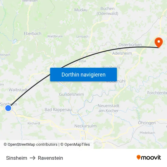Sinsheim to Ravenstein map