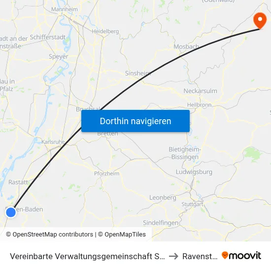 Vereinbarte Verwaltungsgemeinschaft Sinzheim to Ravenstein map