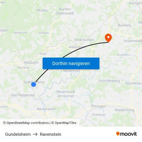 Gundelsheim to Ravenstein map