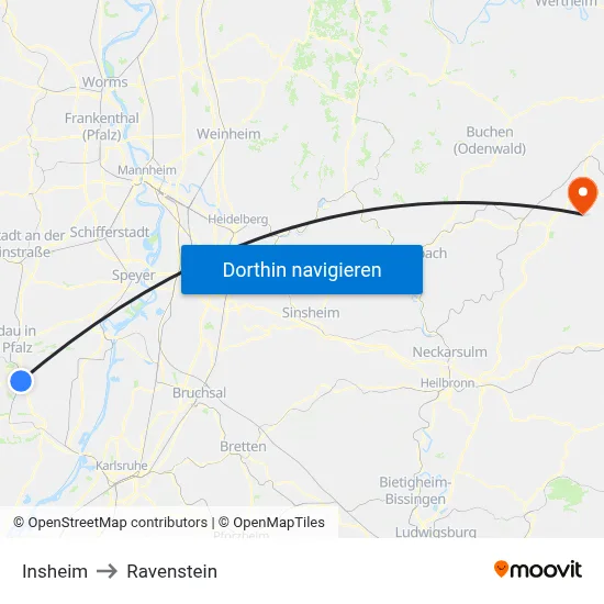 Insheim to Ravenstein map