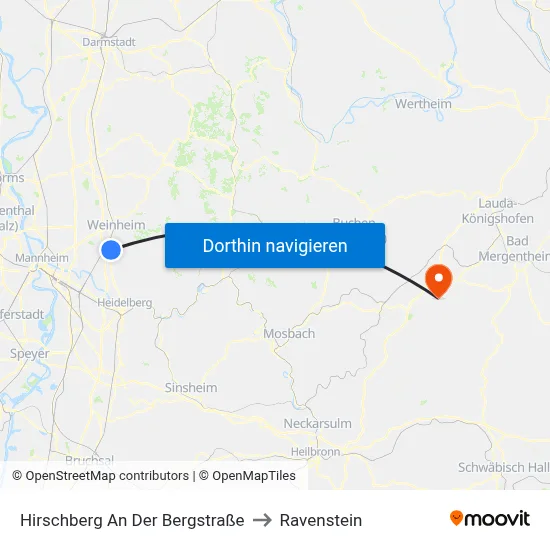 Hirschberg An Der Bergstraße to Ravenstein map