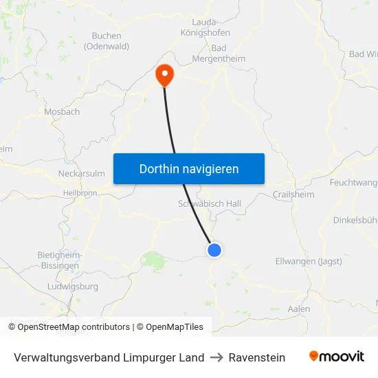 Verwaltungsverband Limpurger Land to Ravenstein map
