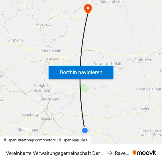 Vereinbarte Verwaltungsgemeinschaft Der Stadt Ebersbach An Der Fils to Ravenstein map