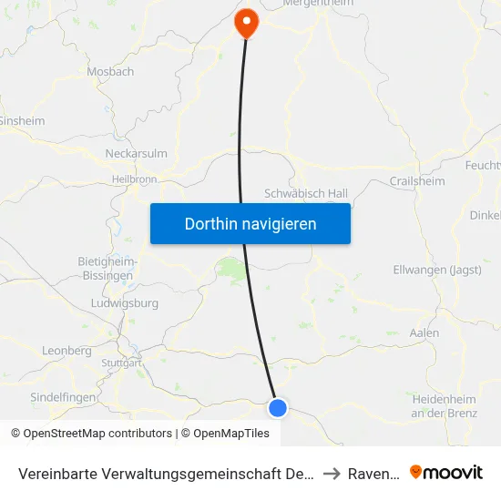 Vereinbarte Verwaltungsgemeinschaft Der Stadt Göppingen to Ravenstein map