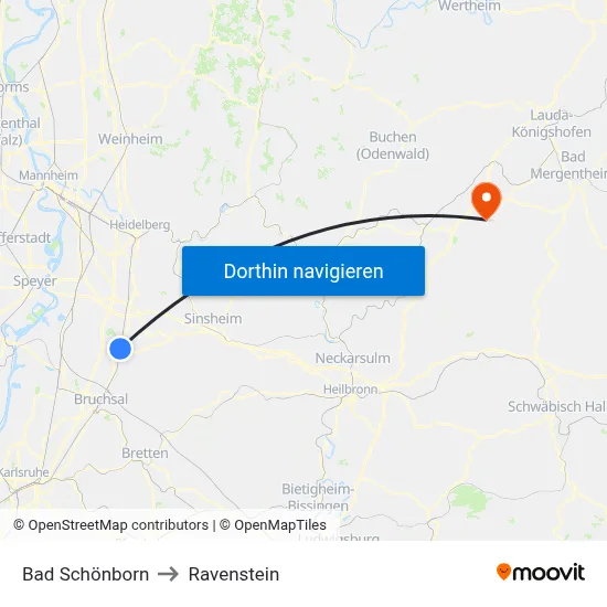 Bad Schönborn to Ravenstein map
