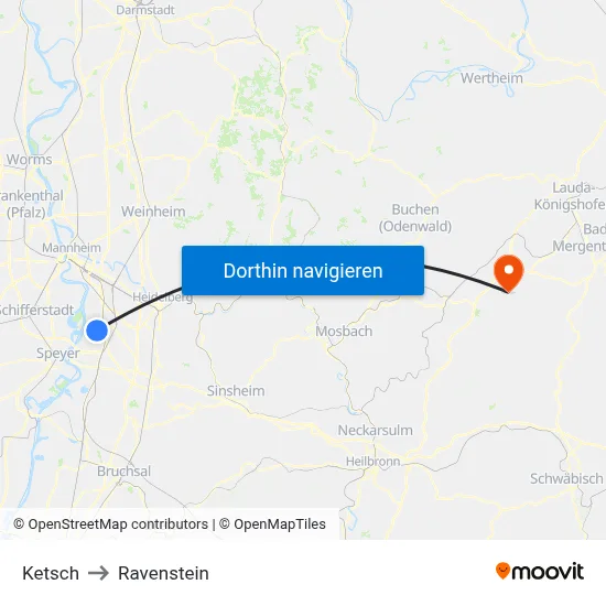 Ketsch to Ravenstein map