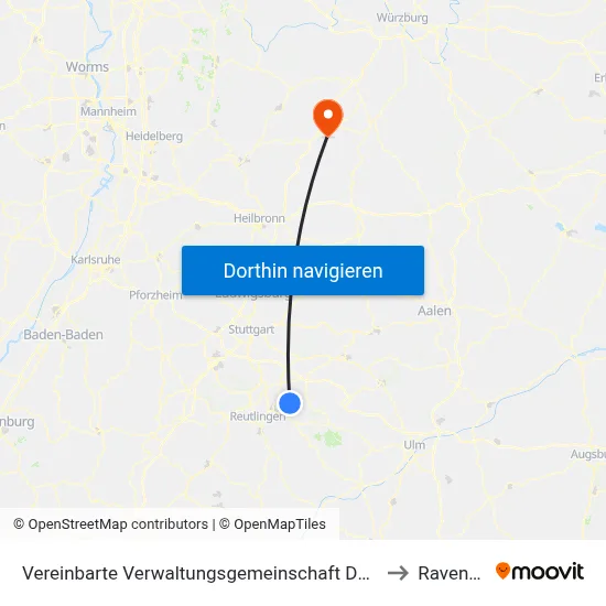 Vereinbarte Verwaltungsgemeinschaft Der Stadt Neuffen to Ravenstein map