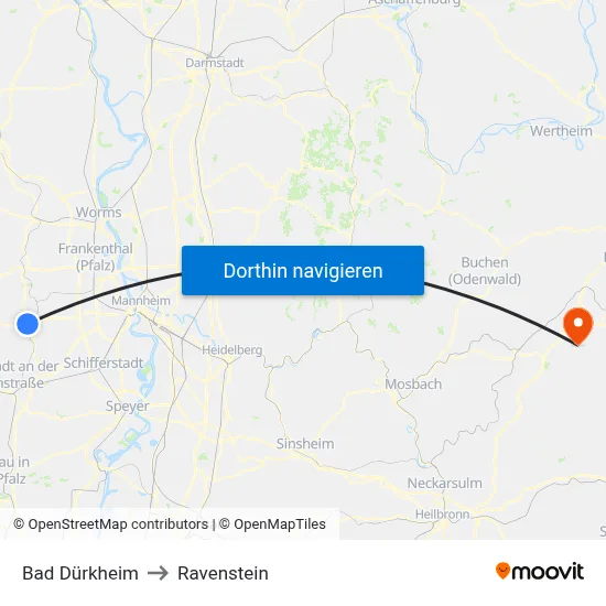 Bad Dürkheim to Ravenstein map