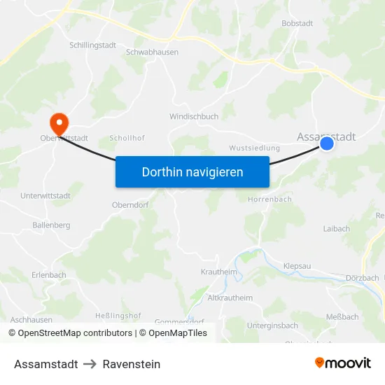 Assamstadt to Ravenstein map